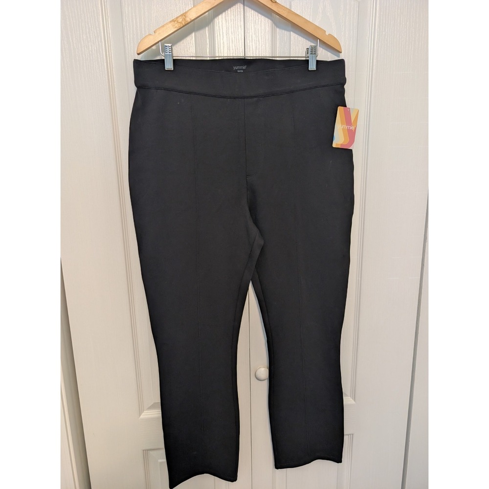 NWT Yummie Womens Straight Leg Pants Black High Rise Pull On Stretch 1X